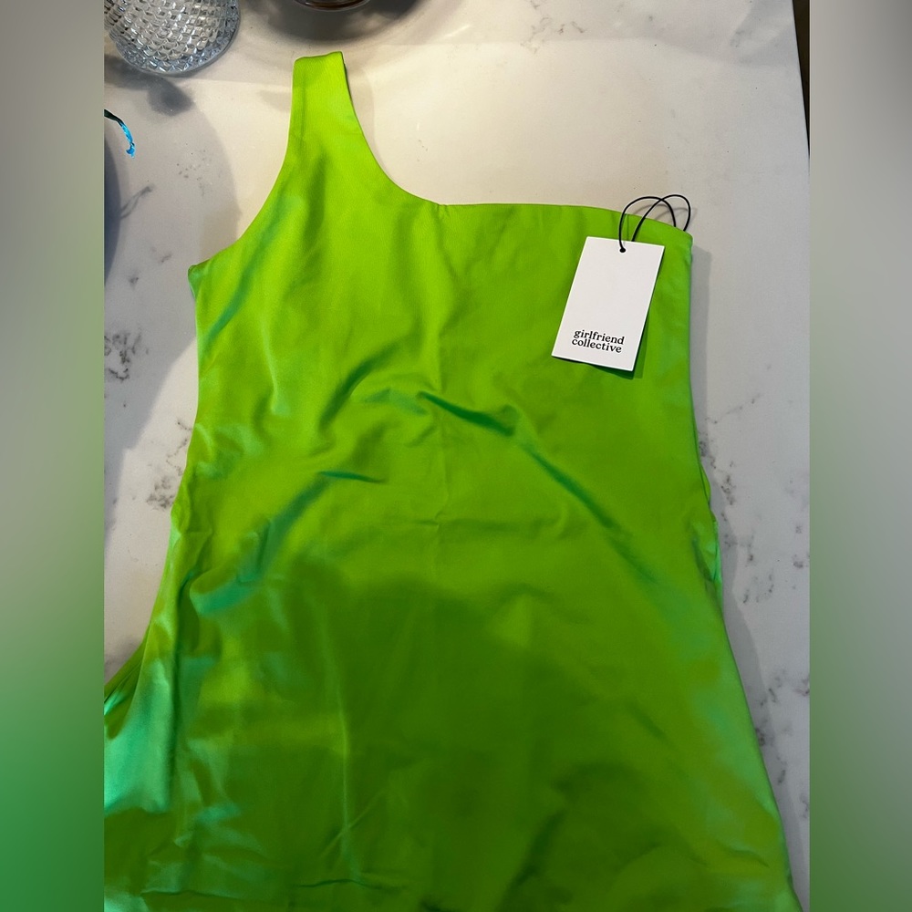 Girlfriend one shoulder lime green dress